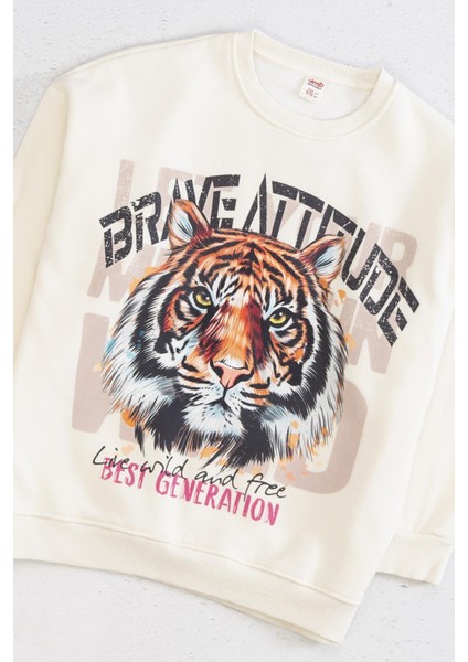 Dmb Kids Dmb Aslanlı Kız Sweat - Ekru