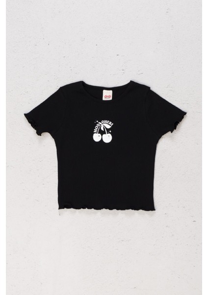Dmb Kirazlı Kız Tişört - Siyah