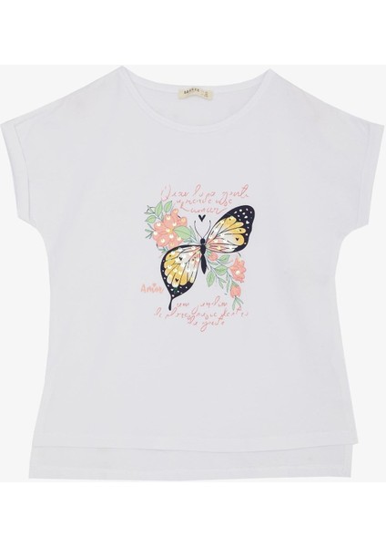 Kelebekli Kız Tişört - Beyaz