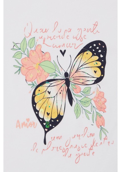 Kelebekli Kız Tişört - Beyaz fiyatları