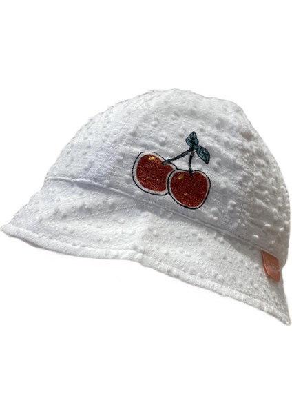 Kirazlı Bebe Kız Şapka - Beyaz