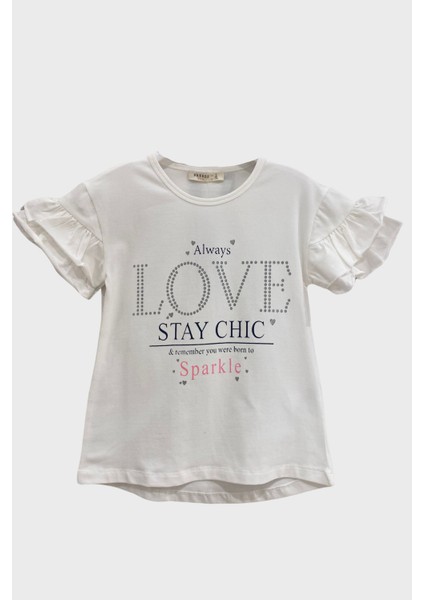 Love Kız Tişört - Beyaz