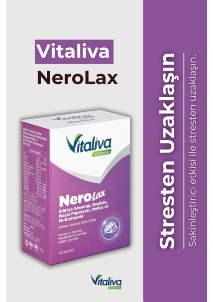 Nerolax; Sibirya Ginsengi, Rodiola, Mayıs Papatyası, Melisa ve Multivitamin Içeren Takviye Edici Gıda