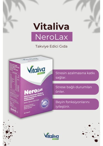 Nerolax; Sibirya Ginsengi, Rodiola, Mayıs Papatyası, Melisa ve Multivitamin Içeren Takviye Edici Gıda fiyatları