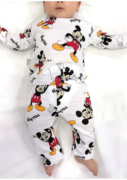 Bebek Pijama Uzun Mickey Desen %100 Pamuk Yenidoğan Çocuk Pijama