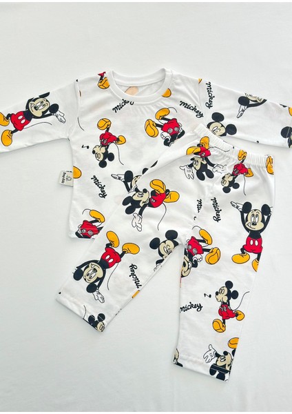 Bebek Pijama Uzun Mickey Desen %100 Pamuk Yenidoğan Çocuk Pijama
