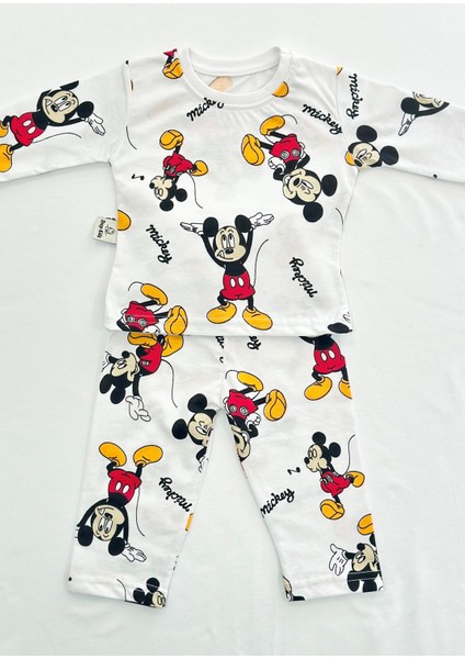 Bebek Pijama Uzun Mickey Desen %100 Pamuk Yenidoğan Çocuk Pijama