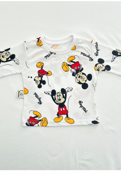 Bebek Pijama Uzun Mickey Desen %100 Pamuk Yenidoğan Çocuk Pijama