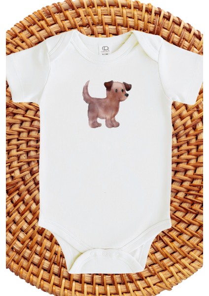 Minik Köpek Tasarımlı Bebek Zıbın Baby Bodysuit with Tiny Dog Design