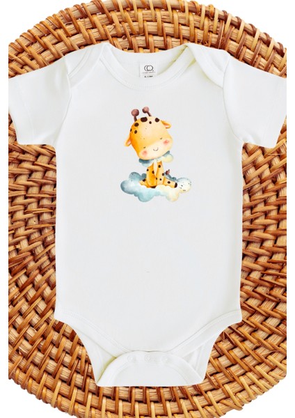 Zürafa Tasarımlı Bebek Zıbın Giraffe Design Baby Bodysuit