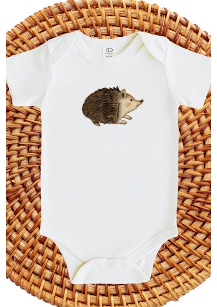 Kirpi Tasarımlı Bebek Zıbın Hedgehog Design Baby Bodysuit