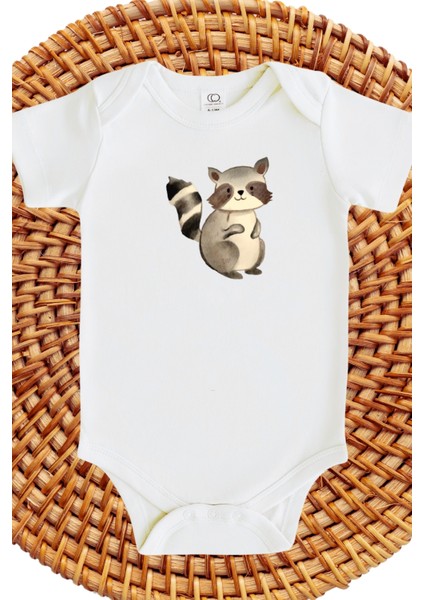 Rakun Tasarımlı Bebek Zıbın Raccoon Design Baby Bodysuit