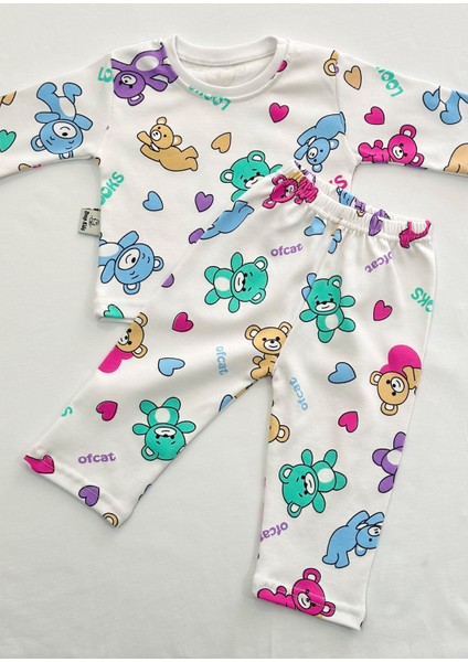 Bebek Pijama Takımı Renkli Ayıcık Desen %100 Pamuk Yenidoğan Çocuk Pijama
