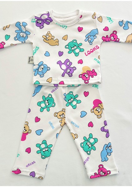 Bebek Pijama Takımı Renkli Ayıcık Desen %100 Pamuk Yenidoğan Çocuk Pijama