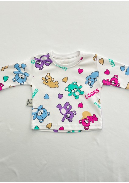 Bebek Pijama Takımı Renkli Ayıcık Desen %100 Pamuk Yenidoğan Çocuk Pijama