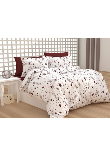 Evimce Linens Bordo Uzay Çift Kişilik Düz Çarşaflı Nevresim Takımı