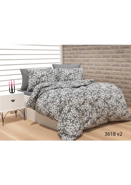 Evimce Linens Gri Sarmal Çift Kişilik Düz Çarşaflı Nevresim Takımı