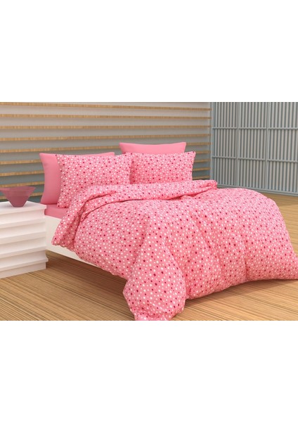 Evimce Linens Pembe Piti Yıldızlar Çift Kişilik Düz Çarşaflı Nevresim Takımı