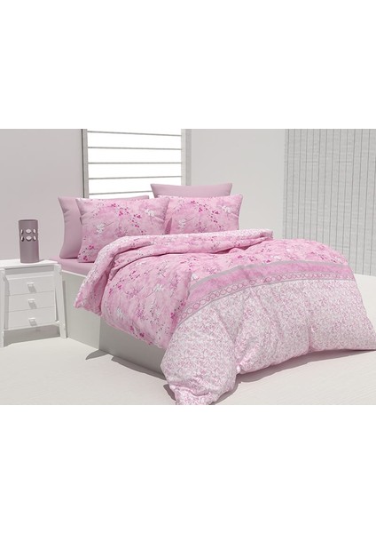 Evimce Linens Pembe Demet Çift Kişilik Düz Çarşaflı Nevresim Takımı