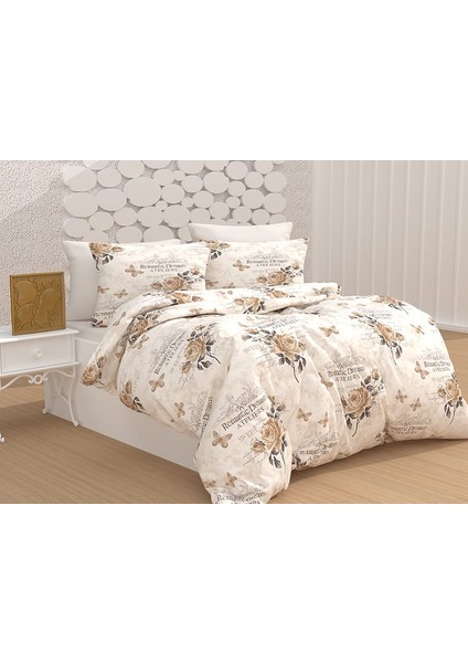 Evimce Linens Romantik Krem Çift Kişilik Lastikli Çarşaflı Nevresim Takımı