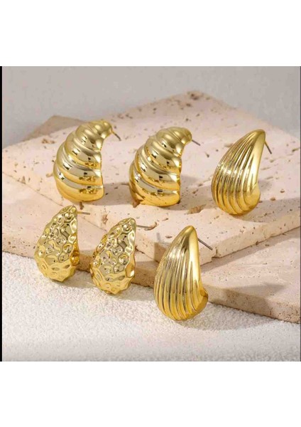 Çelik Küpe Set Gold (6 Parça)