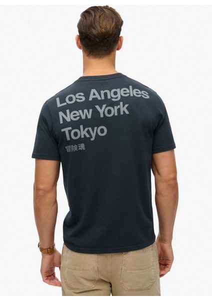 Bisiklet Yaka Baskılı Lacivert Erkek T-Shirt M1011928A98T_CORE Logo Cıty Loose T fırsatları