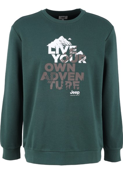 Bisiklet Yaka Baskılı Yeşil Erkek Sweatshırt J4WM-SWT7247