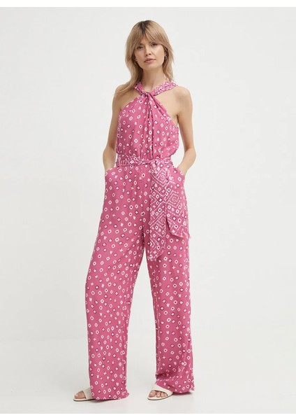 Desenli Pembe Kadın Tulum PL230484