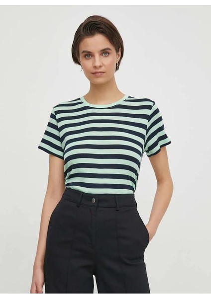 Bisiklet Yaka Çizgili Açık Yeşil Kadın T-Shirt PL505845 fiyatları