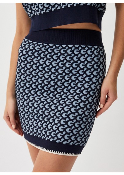 Normal Bel Mavi Kadın Desenli Kısa Etek Ashley Monogram Skır - Cotton Nylon fiyatları