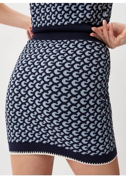 Normal Bel Mavi Kadın Desenli Kısa Etek Ashley Monogram Skır - Cotton Nylon fırsatları