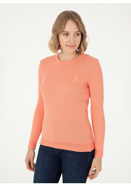 Bisiklet Yaka Slim Fit Somon Kazak Kadın KARLA-BSK24 modelleri