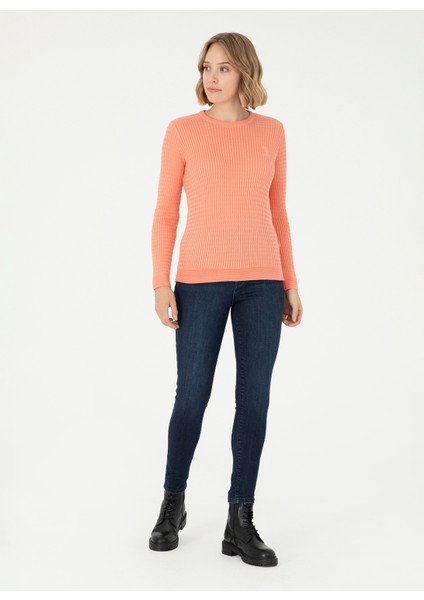 Bisiklet Yaka Slim Fit Somon Kazak Kadın KARLA-BSK24 fırsatları