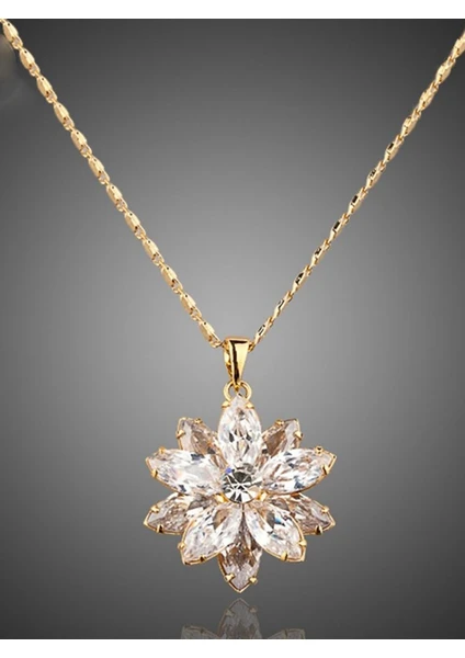 Swarovski  Gold Çiçek  Kolye (Altın Kaplama)