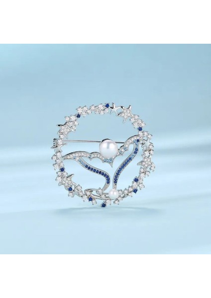 Swarovski Kristal Incili Yaka Iğnesi (Altın Kaplama)