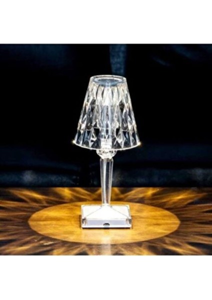 Turuncu Şarjlı Dokunmatik Sihirli Lamba - Kristal Abajur LED Ledli Masa Gece Lambası - 3 Renk Yanar