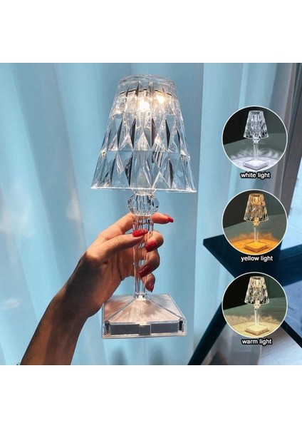 Turuncu Şarjlı Dokunmatik Sihirli Lamba - Kristal Abajur LED Ledli Masa Gece Lambası - 3 Renk Yanar fırsatları