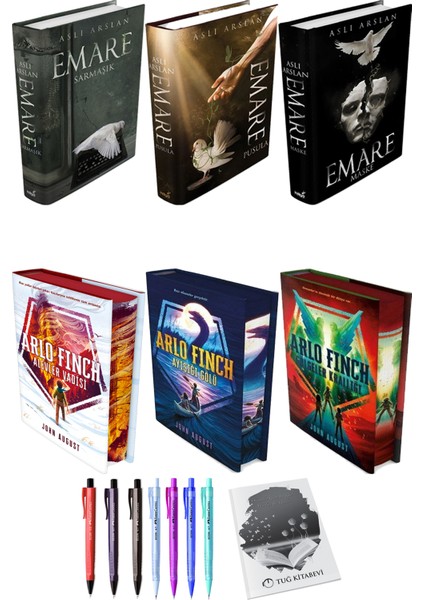 Emare Sarmaşık Pusula Maske Ciltli Aslı Arslan ve Arlo Finch 3lü Set Ciltli John August + Kalem + Not Defteri