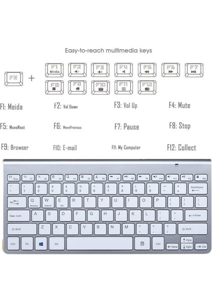 Vorcom S12 10.1" Uyumlu Kablosuz Wireless Pilli Türkçe Q Klavye - Gümüş
