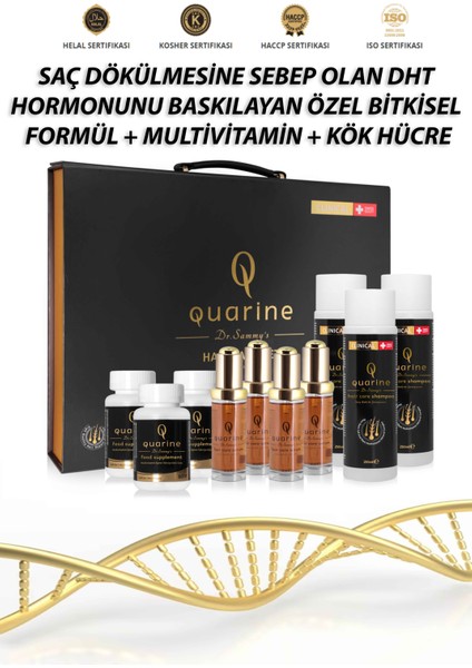 Dr. Sammy's Quarine 4 Serum +3 Tablet + 3 Şampuan Çanta Set - Dökülmelere Karşı Bitkisel Kök Hücre Ekstratları Içeren Onarıcı Saç Bakım Seti