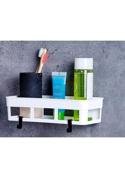 Main Shop 2'li Yapışkanlı Mutfak ve Banyo Rafı, Şampuan, Sabun, Duş Jeli Düzenleyici Beyaz Renk