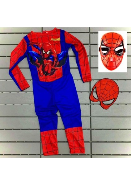 Kırmızı Spiderman Kostümü Yeni Örümcek Adam Kostüm 2 Maskeli