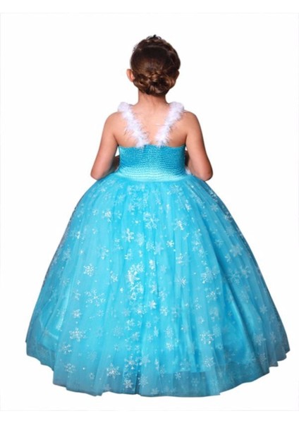 Butik Happy Kids Okul Öncesi Kız Çocuk Frozen Elsa Kostümü Mavi Saten