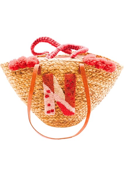 N Harfli Desenli Hasır Çanta