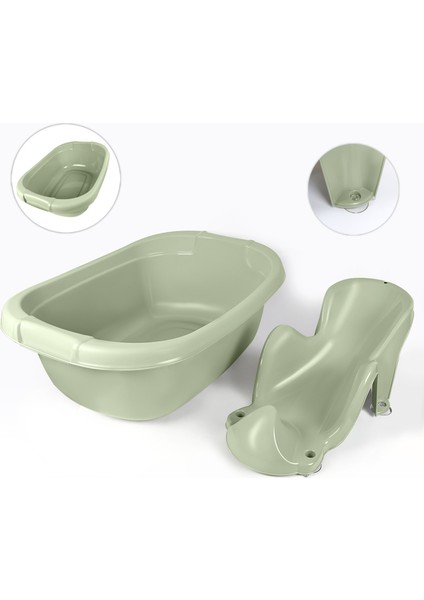 2'li Bebek Banyo Seti - Bebek Yıkama Küveti - Vakum Tabanlı Yıkama Aparatı Oturağı - Yeşil