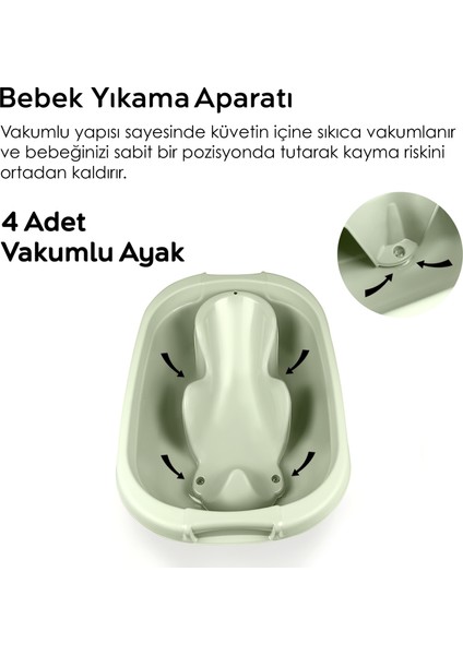 2'li Bebek Banyo Seti - Bebek Yıkama Küveti - Vakum Tabanlı Yıkama Aparatı Oturağı - Yeşil fiyatları