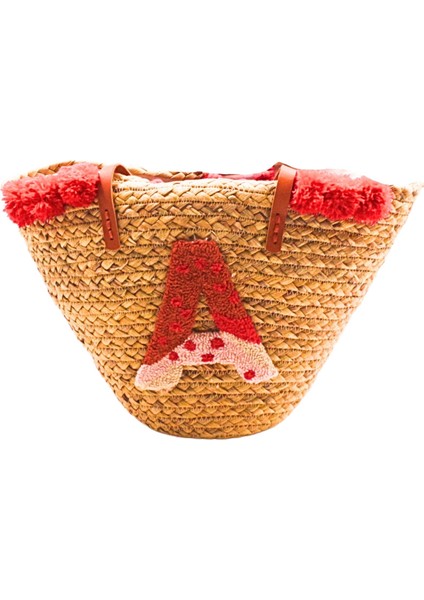 A Harfli Desenli Hasır Çanta