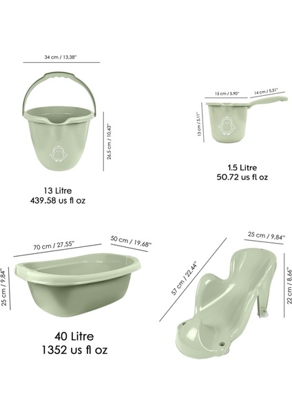 Meleni Baby 4'lü Bebek Banyo Seti - Bebek Yıkama Küveti - Vakumlu Yıkama Aparatı - Su Kovası - Maşrapa - Yeşil