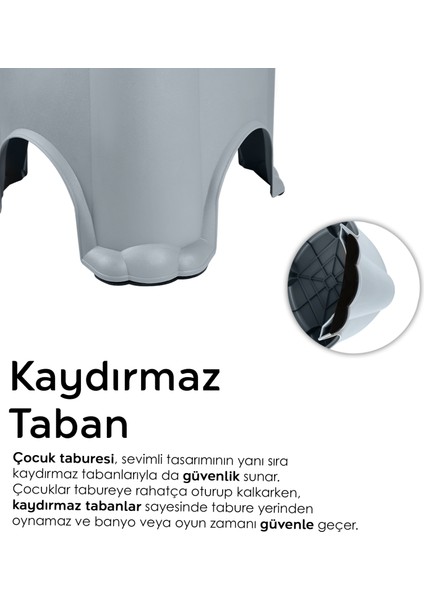 Meleni Baby Kaydırmaz Tabanlı Çocuk Taburesi - Figürlü Banyo Lavabo Yükseltici Tabure - Gri