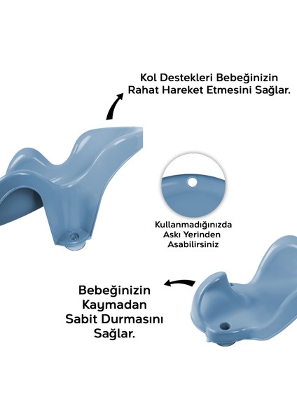 Meleni Baby Vakum Tabanlı Bebek Yıkama Banyo Aparatı - Bebek Yıkama Koltuğu Küvet Oturağı - Mavi